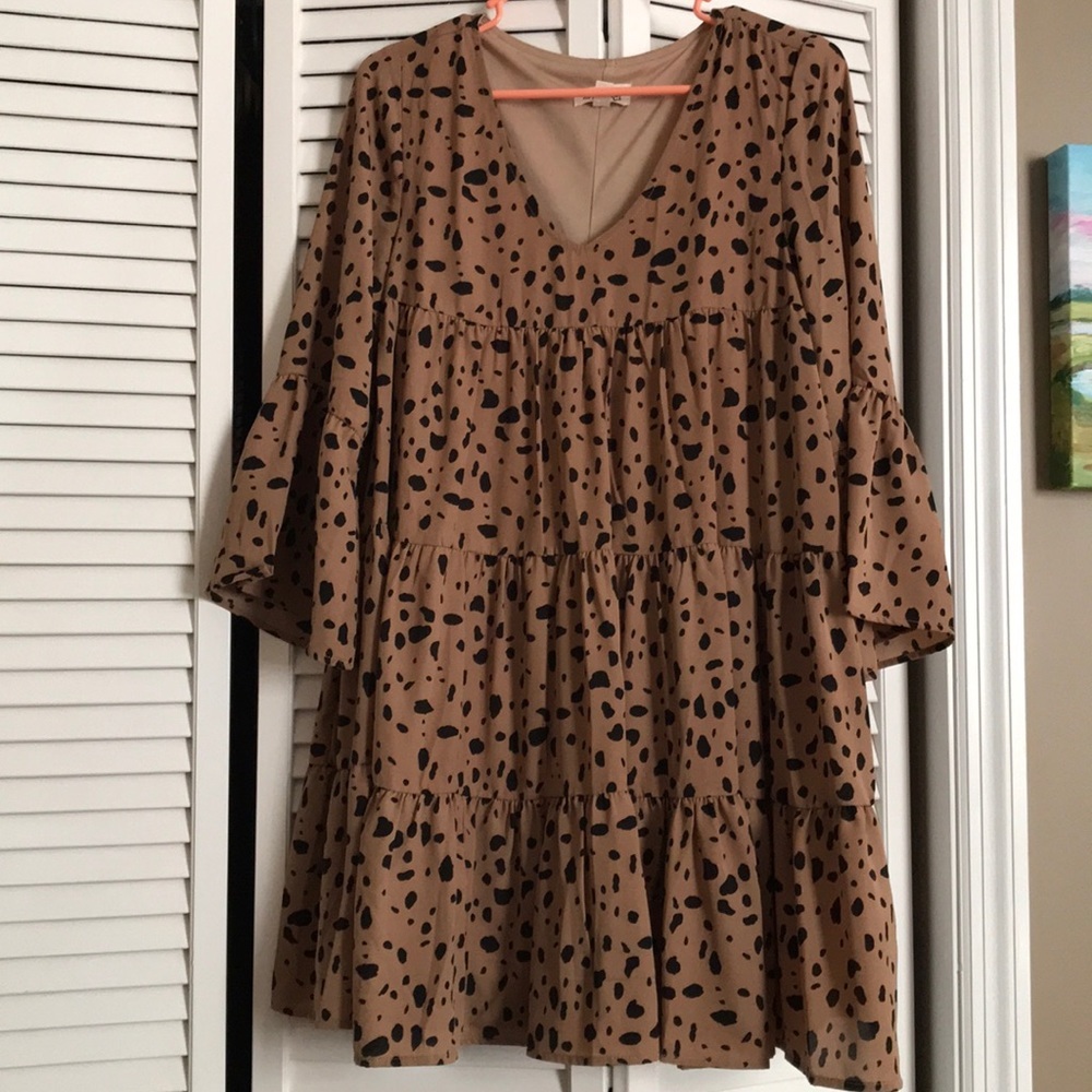 &Merci Brown and Black Long Sleeve Leopard Print Dress